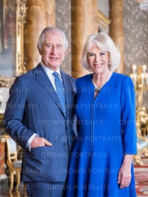 The King and The Queen, in the Blue Drawing Room at Buckingham Palace.