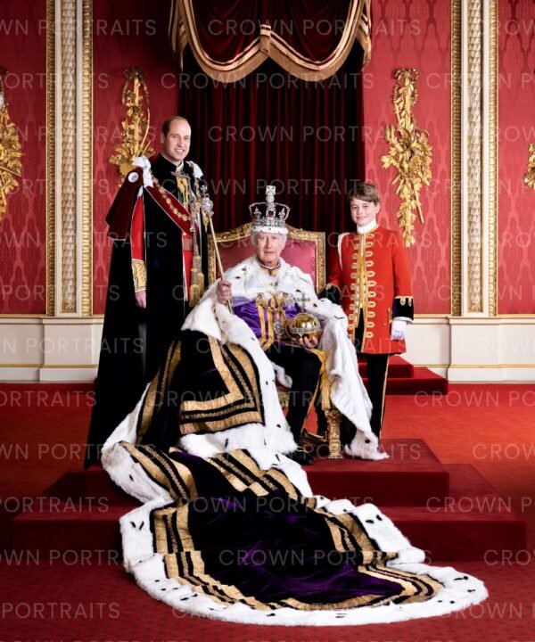 His Majesty The King with his son, HRH The Prince of Wales, and his grandson, HRH Prince George.