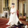 Her Majesty in The Green Drawing Room, at The Coronation, wearing Queen Mary’s Crown and Robe of Estate, 6th May 2023