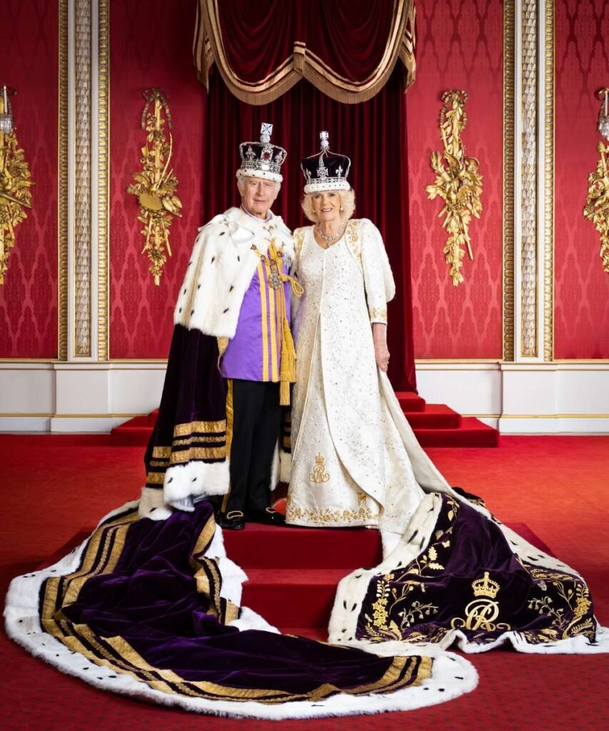 Their Majesties in the Throne Room at Buckingham Palace.